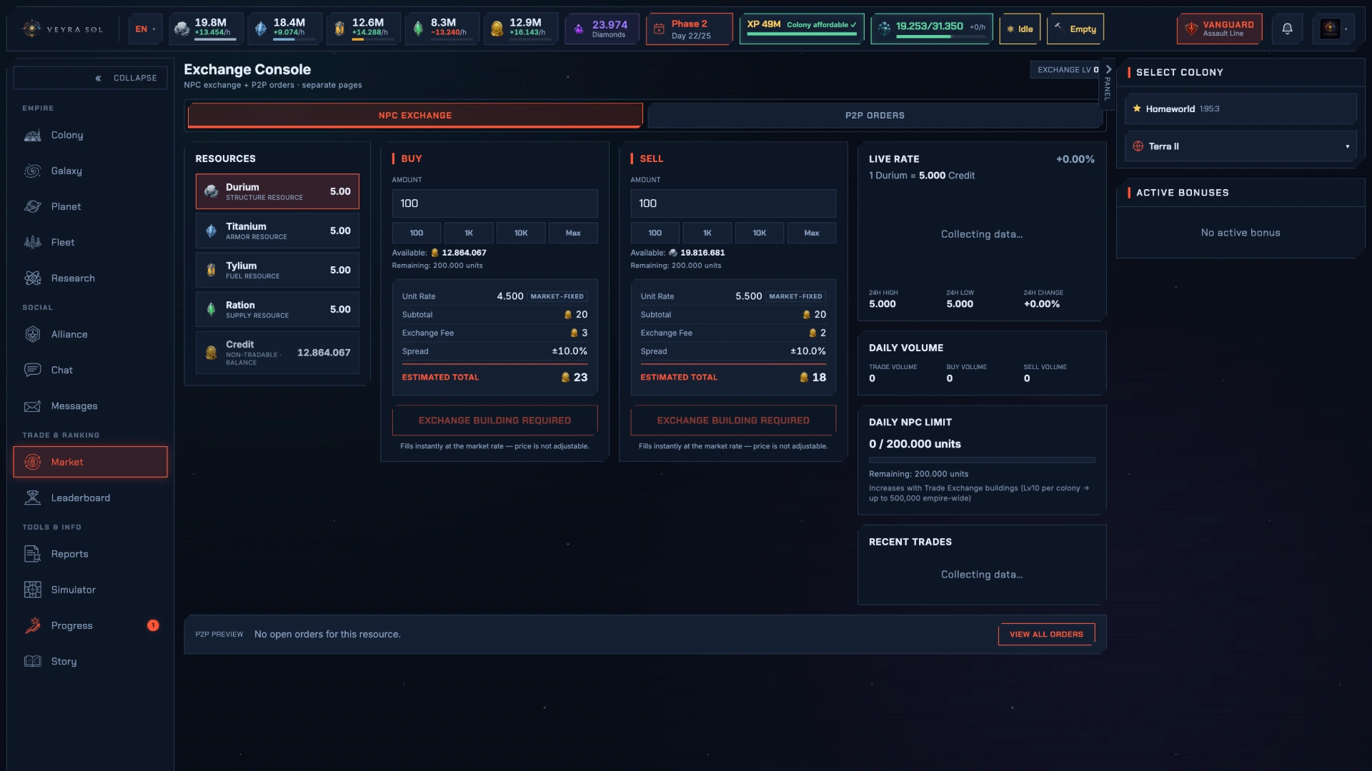 Market — trade resources across the galaxy